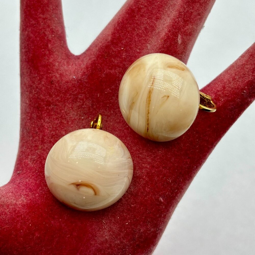 1960s Vogue Dome Marbled Lucite Clip Earrings Signed